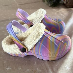 Colorful Kids Clogs with Faux Fur Lining